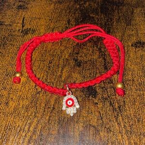 Mindful Souls Braided Red Prayer Adjustable Bracelet Hand of Fatima Evil Eye